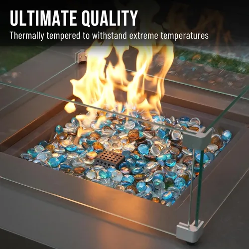 Miniatura 4 de Skyflame - Cuentas de vidrio de fuego mezclado de 10 libras para chimenea, lugar para fogatas y paisajismo, de ½ pulgada de alto brillo, color azul
