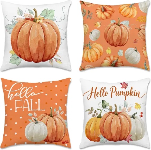Miniatura 29 de pinata Juego de 4 fundas de almohada de otoño de 18 x 18 pulgadas, almohadas decorativas de otoño para sofá, hogar y exterior, decoración de otoño