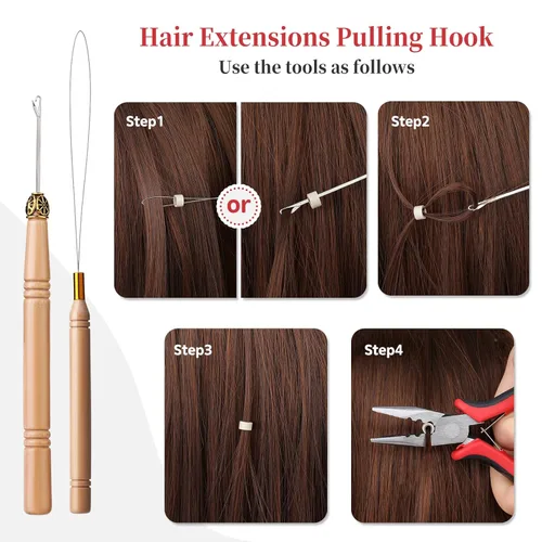 Miniatura 4 de Kit de herramientas de extensión de cabello, 5 colores, 1000 piezas de micro anillos de silicona con extensión de cabello, alicates para quitar