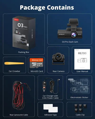 Miniatura 10 de Cámara de tablero delantera y trasera en el interior, cámara de tablero FHD de 3 canales de 2.5K para automóviles con pantalla de 2 pulgadas, cámara