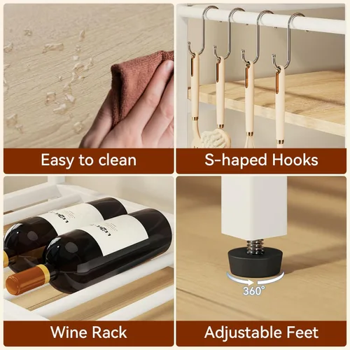 Miniatura 2 de IBUYKE Isla de cocina con almacenamiento, estante para panaderos con toma de corriente, soporte para microondas con encimera grande, carrito