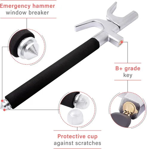 Miniatura 4 de VaygWay Cerradura antirrobo universal para volante de automóvil con interruptor de ventana de emergencia y 3 llaves, cuerpo de acero duradero