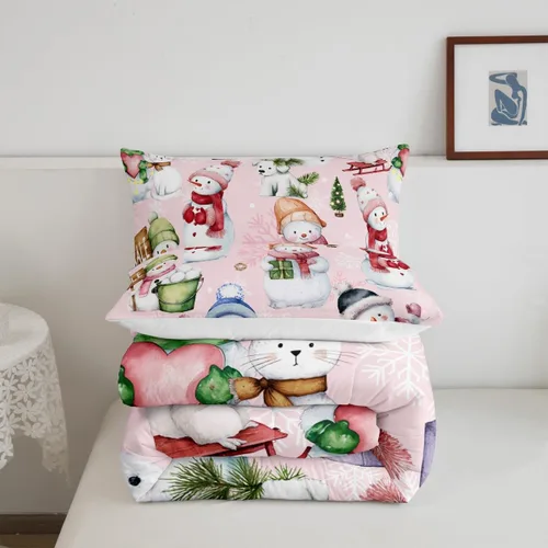 Miniatura 6 de Manfei Juego de edredón de Navidad, tamaño Queen, lindo muñeco de nieve, perros, copo de nieve, edredón con 2 fundas de almohada, juego de ropa