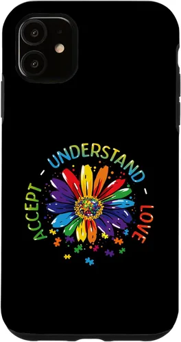 Funda para iPhone 11 con diseño de flores ASD y arcoíris para concienciación sobre el autismo
