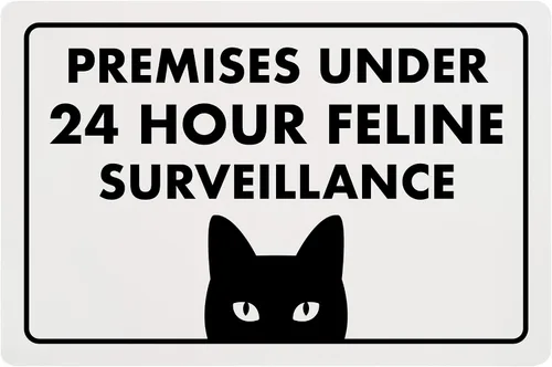 Miniatura 39 de Señal de Gato de 24 Horas de Vigilancia Felina de Premises Under 24 Hour - Cartel de gato divertido, metal, 8 x 12 pulgadas, letreros de gato