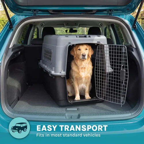Miniatura 9 de SportPet - Jaula de viaje para perros con puerta de alambre aprobada por aerolíneas, de plástico duradero con ruedas extraíbles, plegable, cuencos