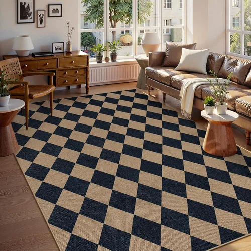 Miniatura 50 de Lahome Alfombra de yute a cuadros fácil 2'x3', alfombra pequeña para entrada, antideslizante, alfombra para la puerta delantera de la cocina