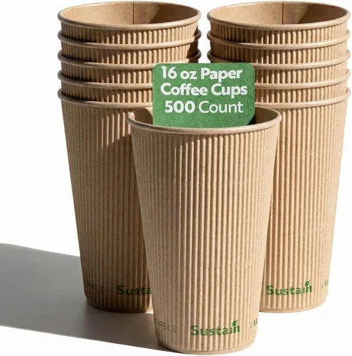 Miniatura 16 de Restaurantware Tazas de café de papel de 4 onzas, paquete de 500 tazas aisladas de pared ondulada, para bebidas calientes, papel kraft resistente a