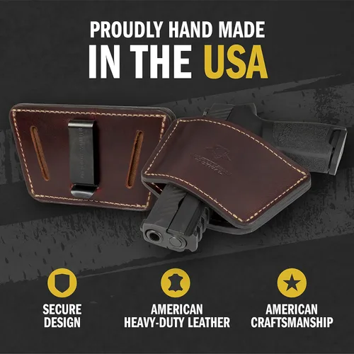 Miniatura 4 de Funda universal Dual Threat IWB/OWB para cinturón, fabricada en Estados Unidos, funda ambidiestra de cuero de grano completo, transporte abierto