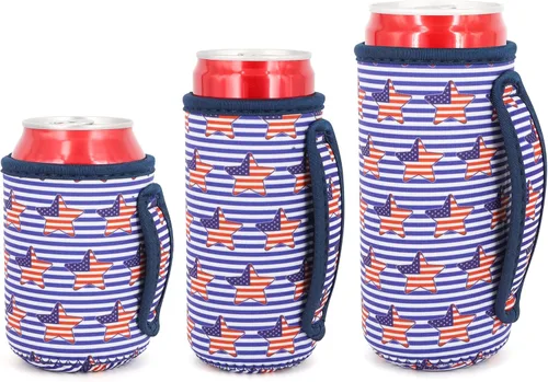 Miniatura 35 de Paquete de 3 fundas de neopreno reutilizables aisladas para latas con asa para refrescos, bebidas energéticas, gaseosas, cerveza, seltzer duro