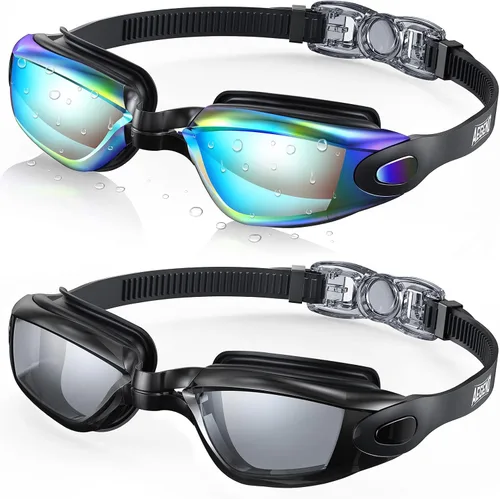 Miniatura 14 de Aegend - Gafas de natación, paquete de 2 gafas de natación sin filtraciones, para adultos, hombres, mujeres y jóvenes Negro claro y rosa rojo claro