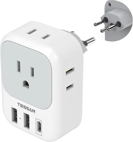Miniatura 12 de Adaptador de enchufe de viaje europeo USB C, adaptador de enchufe internacional TESSAN con 4 salidas de CA, 3 puertos de carga USB, adaptador