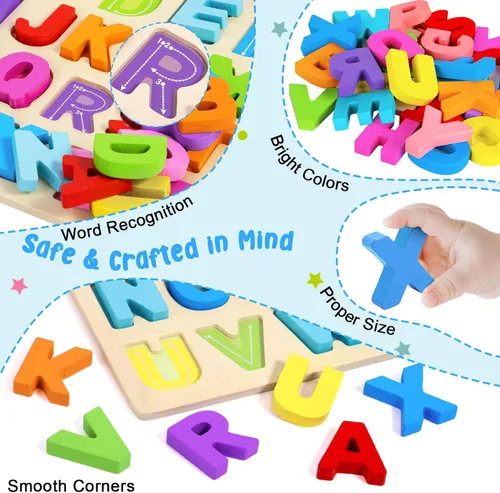 Miniatura 3 de Attmu Rompecabezas del alfabeto de madera para niños pequeños, rompecabezas de forma ABC, rompecabezas del alfabeto, juguetes educativos