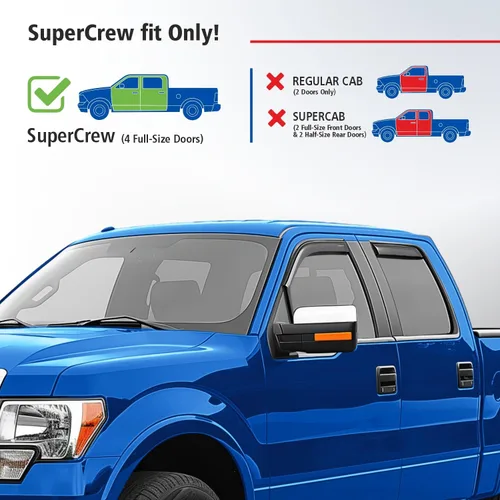 Miniatura 3 de Goodyear Deflectores de ventana inastillables en el canal para camiones Ford F-150 2009-2014 SuperCrew, protectores de lluvia, viseras de ventana