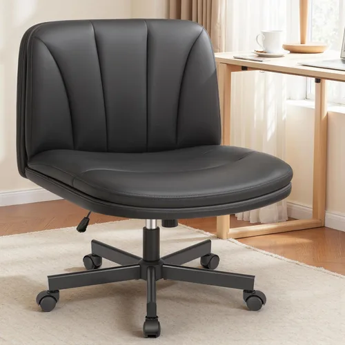 Miniatura 9 de FelixKing Silla Criss Cross con Ruedas, Silla de Oficina con Patas Cruzadas, Silla de Escritorio Ancha sin Brazos con Cuero PU Cómodo y Respaldo