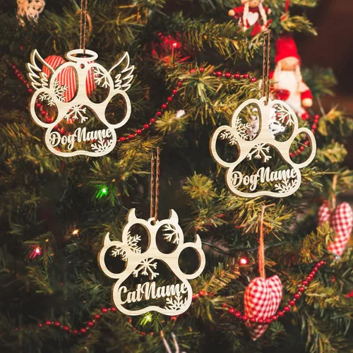Miniatura 2 de Adorno de Navidad de pata de perro, adornos personalizados, copos de nieve cortados con láser para árbol de Navidad, adorno de pata de perro