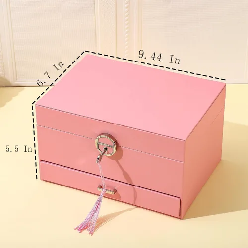Miniatura 4 de BOOVO Joyero de aretes para mujeres y niñas, organizador de tachuelas, caja organizadora de joyas de 5 capas con candado, organizador de aretes