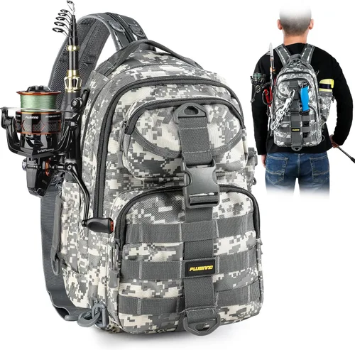Miniatura 13 de PLUSINNO Mochila de pesca con combinaciones de caña de pescar y carrete, cajas de aparejos, mochila de aparejos impermeable para equipo de pesca