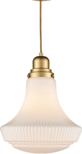 Miniatura 11 de CLAXY - Lámpara de techo moderna dorada con pantalla acanalada semiempotrada Dimmable E26 Based, Indoor Light, Ribbed Milk Glass Lampshade Light