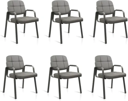 Miniatura 27 de CLATINA Silla de recepción de oficina con reposabrazos acolchado de cuero regenerado, silla ergonómica para sala de espera, vestíbulo, reunión, Negro