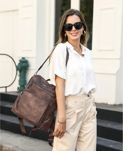 Miniatura 7 de CLUCI Mochila Bolso para Mujeres Mochila de Viaje de Cuero Grande Mochila para Mujeres Diseñador de Moda Bolsas de Hombro para Dama con Borla
