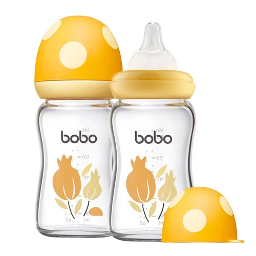 Miniatura 28 de YOHKOH Biberón de vidrio natural con pezón de flujo lento de nivel 1, biberones anticólicos para recién nacidos, botella de vidrio de cuello ancho