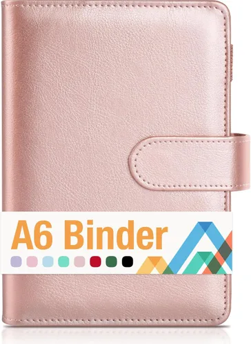 Miniatura 24 de Sooez Carpeta A6 de 6 Anillas, Cubierta de Planificador de Cuaderno Rellenable, Organizador Pequeño de Cuero Carpeta Vacía para Presupuesto, Diario