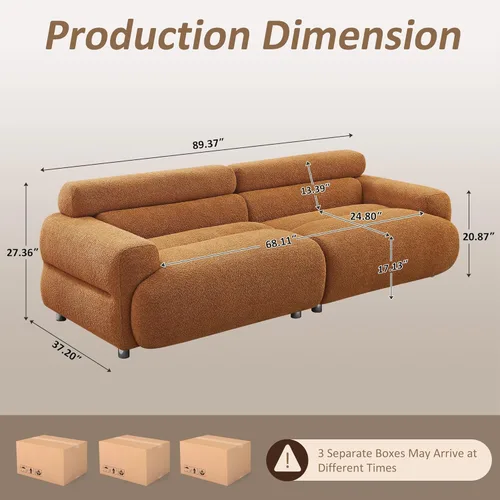 Miniatura 2 de VANOMi Sofá Loveseat Boucle Cloud de 89", Cómodo Sofá Boucle Tapizado de Asiento Profundo, Sofá Moderno de Mediados de Siglo para Sala de Estar