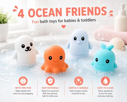 Miniatura 6 de Juguetes de baño de silicona, Se abre para la limpieza, Juguetes de baño para bebés de 9 meses, Juguetes de baño para niños pequeños 1-3, Juguetes