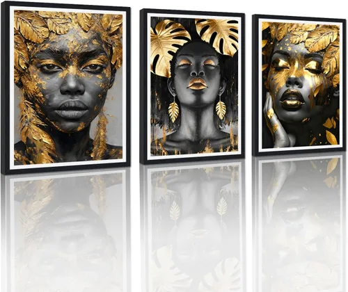 Miniatura 53 de MAMAGO Lienzo decorativo para pared, pintura de belleza dorada y negra, fotos de mujeres africanas, hermosos pósteres de mujer negra, impresiones