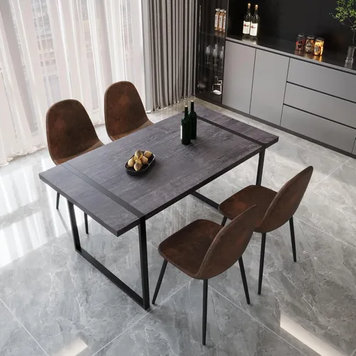 Miniatura 46 de YYQ Juego de mesa de comedor para 4, mesa de cocina de madera de 59 pulgadas y sillas para 4, moderno juego de mesa de comedor de 5 piezas con 4