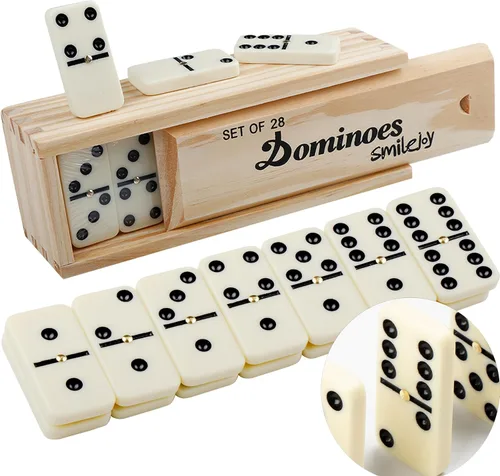 Smilejoy Juego de dominó para adultos, juego de dominó para juegos de mesa clásicos, juego de dominó doble 6 con 28 piezas y estuche de madera