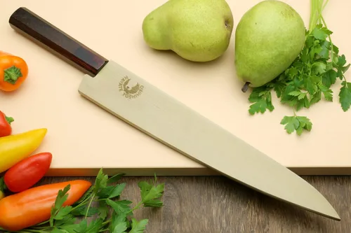 Miniatura 9 de Yoshihiro VG10 46 Capas Damasco Martillado Sujihiki Cuchillo Rebanador Japonés (9.5" (240mm) Mango de Palisandro)
