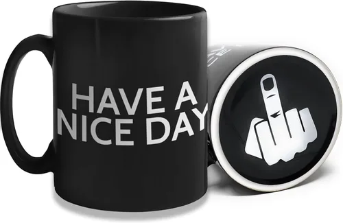 Divertida taza de café para hombres y mujeres - Taza Have A Nice Day con dedo medio en el fondo | Divertidos regalos de broma de elefante blanco