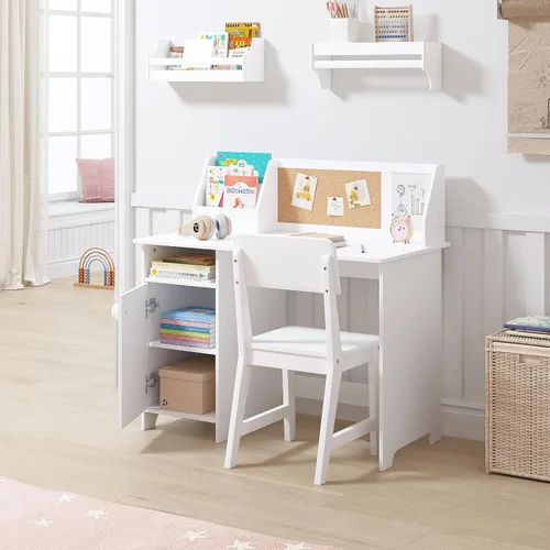 Miniatura 7 de UTEX Escritorio de estudio para niños con silla, juegos de escritorio y sillas con gabinete para 3-8, mesa de estudio para niños de madera, mesa
