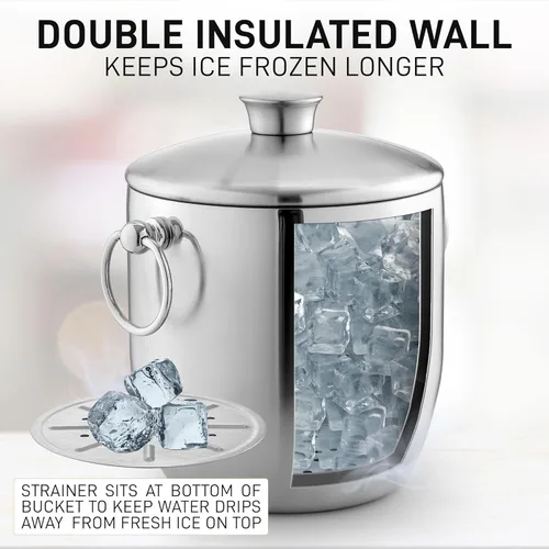 Miniatura 2 de Zulay Kitchen Kit de cubo de hielo con aislamiento de doble pared de acero inoxidable de alta calidad, 3L, a prueba de fugas, elegante enfriador