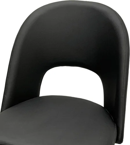 Miniatura 6 de Sunset Trading Mia - Silla de comedor de piel sintética Patas cónicas plateadas de cromo pulido Asiento acolchado negro con respaldo abierto