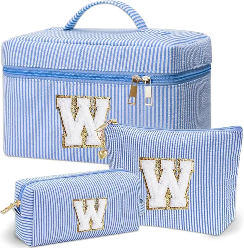 Miniatura 28 de Bolsa de maquillaje Adoryoung 3 piezas rosa+azul, Azul, A
