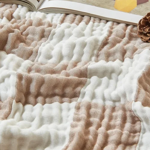 Miniatura 10 de EMME Manta de Muselina de Algodón King Grande Extragrande para Cama Colcha Cubrecama Beige Claro Gasa Transpirable Suave Ligera Mantas (120"x94")