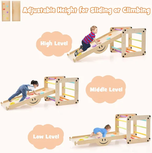 Miniatura 6 de Costzon Juguetes de escalada para niños pequeños, 10 en 1 plegable Montessori Escalera de madera para interiores con rampa reversible, métodos