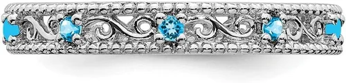Miniatura 4 de Anillo de topacio azul apilable de plata de ley 925 maciza
