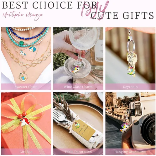 Miniatura 6 de YETOOME 32 dijes de unicornio esmaltados chapados en oro, accesorios surtidos de unicornio para hacer joyas, collares, pulseras, aretes, accesorios