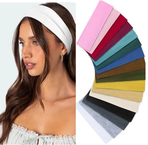 Miniatura 9 de Huachi Diademas antideslizantes para mujer, paquete de 16 bandas elásticas deportivas para el cabello para mujer, diadema de tela de algodón suave