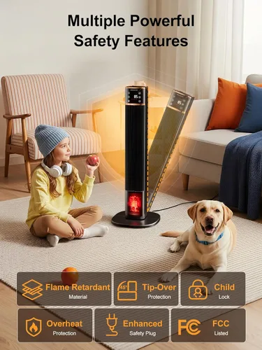 Miniatura 4 de Uthfy Calentadores de espacio para uso en interiores, calentadores de cerámica PTC grandes con llama 3D, calentador eléctrico de 1500 W
