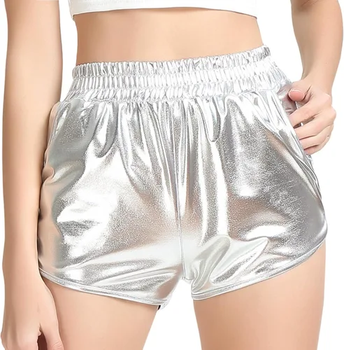 Miniatura 4 de Mirawise Pantalones cortos metálicos brillantes para niñas, trajes de baile brillantes, Metálico