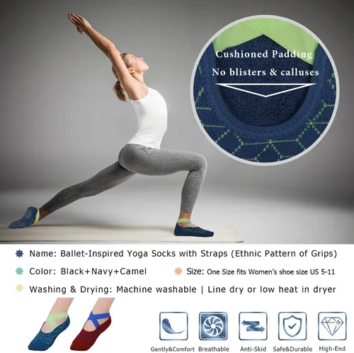 Miniatura 79 de Ozaiic - Calcetines de yoga para mujer con correas y agarres antideslizantes, ideales para pilates, Pure Barre, ballet, danza y entrenamiento