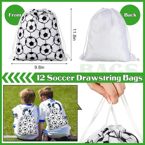 Miniatura 3 de 48 piezas de suministros de fiesta de fútbol, 12 pulseras de silicona de fútbol, 12 bolsas de regalo con cordón de fútbol, 12 mini pelotas de estrés