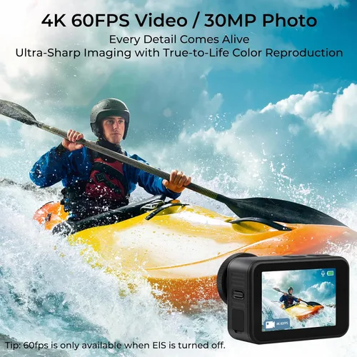 Miniatura 2 de icefox Cámara de acción 4K 60FPS 20MP, bajo el agua con EIS, 5XZoom, soporte de aplicación edición de video y fotos, cámara impermeable WiFi control