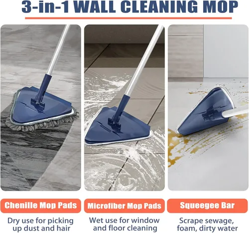 Miniatura 2 de JEHONN Trapeador Limpiador de Pared con Mango Largo de 82 Pulgadas, Herramienta de Limpieza de Techo 3 en 1 Plumero con 6 Almohadillas de Repuesto