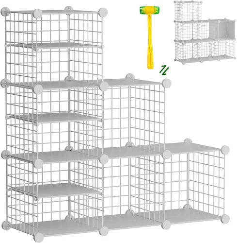 Miniatura 8 de Organizador de almacenamiento de cubos de alambre, 12 cubos convertidos en 14 cubos, rejillas de metal resistentes, estantes de almacenamiento